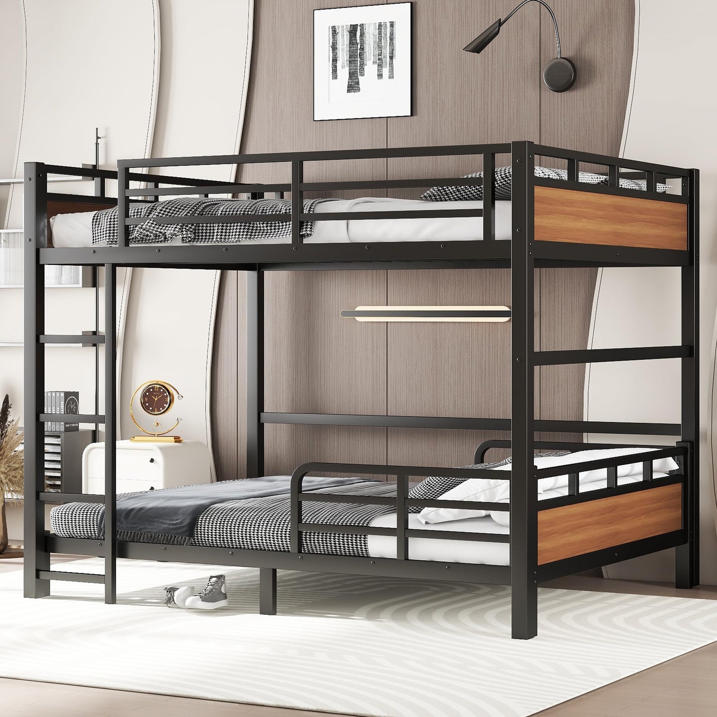 Bellemave Queen Over Queen Bunk Bed, Separable Bunk Beds for Kids & Adults, Converts to Loft Bed and Platform Bed, Heavy Duty Metal Bunkbed with Guardrails, No Box Spring Needed, Walnut
