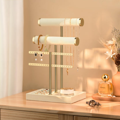 bussdis 3 Tier Bracelet Holder Display - Detachable T Bar Beige Velvet Bracelet Holder, Jewelry Holder Organizer for Bracelet, Necklace, Earrings, Rings