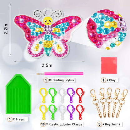 FFNIU Diamond Art for Kids, 15 Pack Diamond Art Painting Keychains, DIY Gem 5D Painting Arts and Crafts for Boys Girls Ages 6-8-12 (Garden Animals)