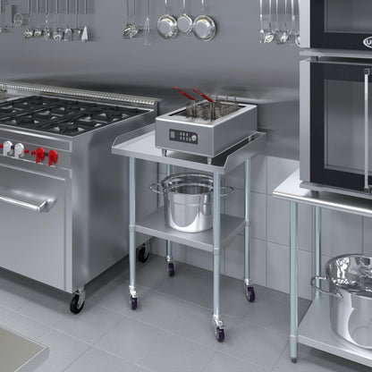 AmGood Commercial Work Table with Backsplash and Sidesplashes with Casters | NSF (Stainless Steel Table with Sideguards + casters, 30" Long x 24" Deep)
