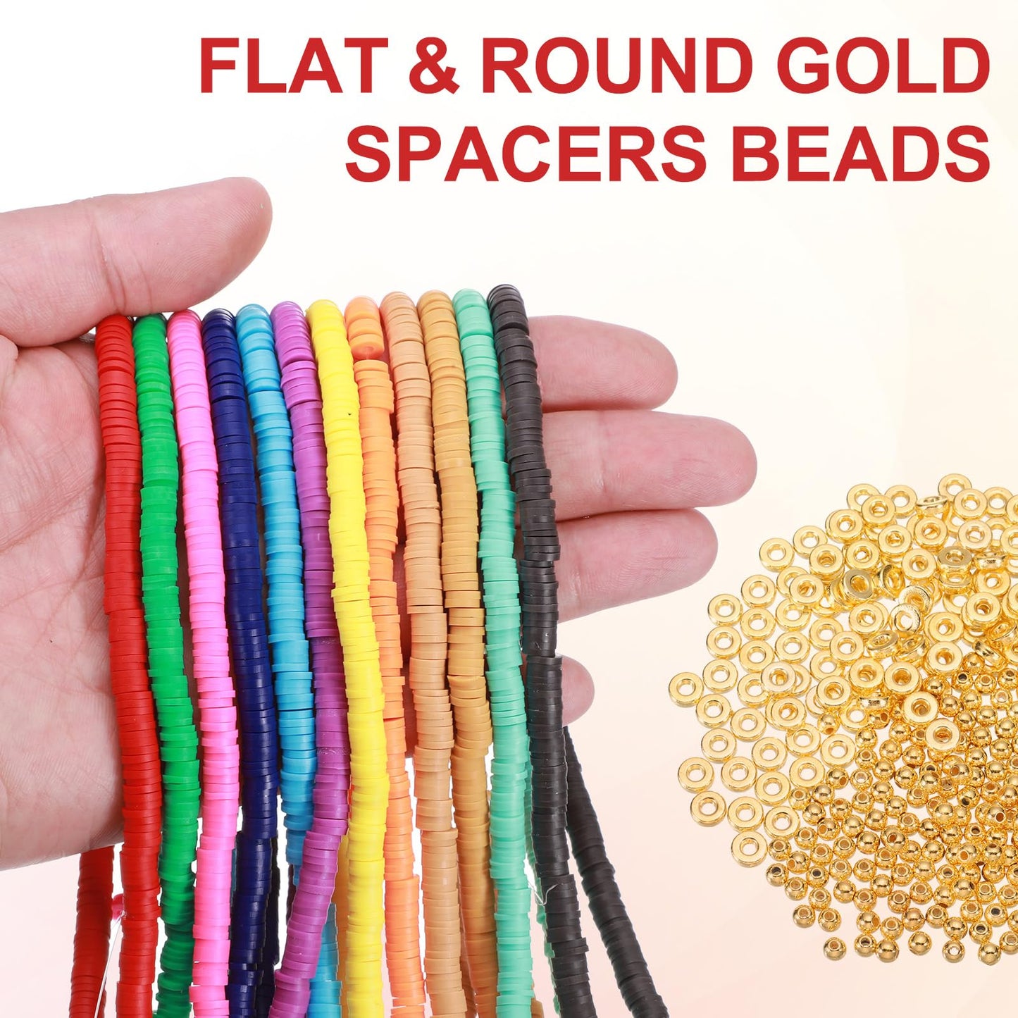 MECCANIXITY 4900 PCS 10 Strands Polymer Clay Beads Bracelet Making Kit for Jewelry Making, with Flat & Round Heishi Gold Spacers Beads for DIY Bracelets Necklace Jewelry, 6mm Morandi Colors