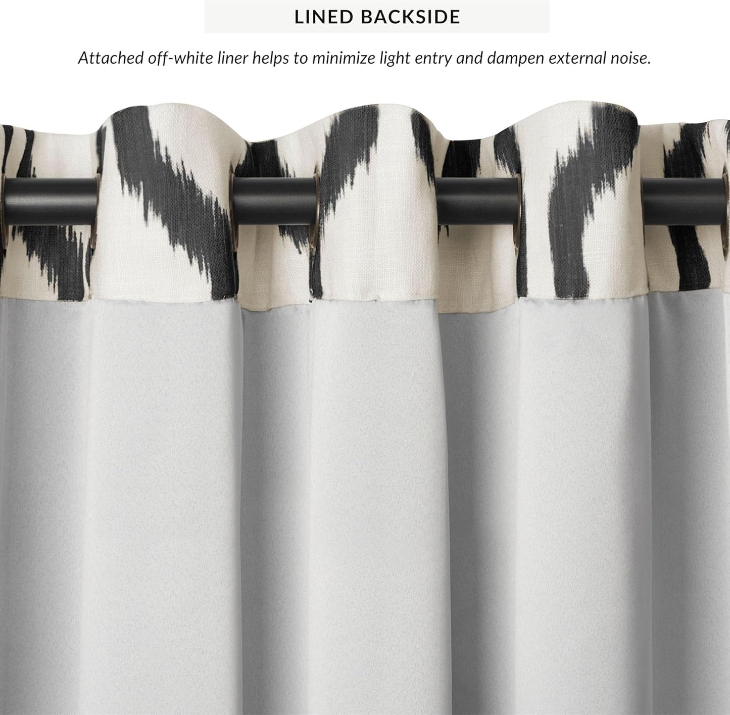 Elrene Home Fashions Renzo Ikat Geometric Room-Darkening Window Curtain, 52"x95", 1 Panel, Black