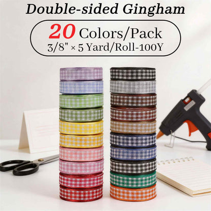 Kryvus Spring Gingham Ribbon Set, 3/8 Inch x 5 Yards Each Easter Ribbon, 20 Rolls 100 Yards Total, Pastel Spring Plaid Ribbons for Crafts, Gift Wrapping, Hair Bows, Baby Shower & Birthday Party Decor