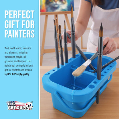 U.S. Art Supply 16-Hole Plastic Paint Brush Cleaner Washer & Paint Brush Holder with Palette Lid for Acrylic, Watercolor & Oil Paints