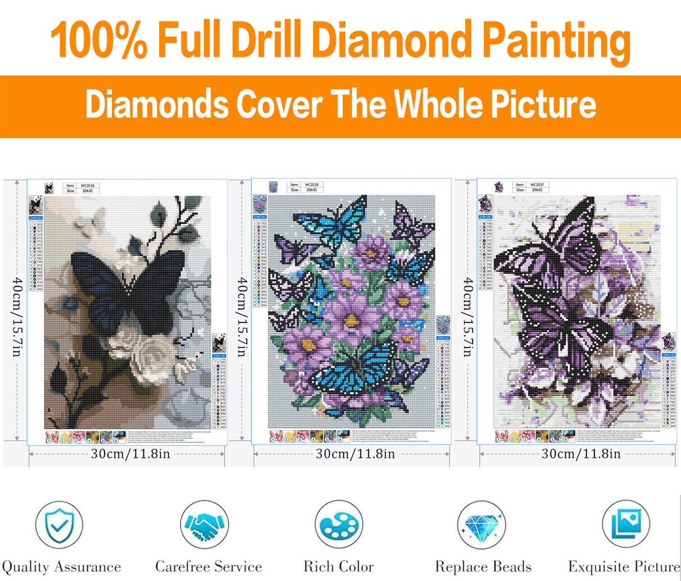 3 Pack Diamond Art Kits for Adults, Butterfly Flowers Diamond Painting Kits for Adults, 5D DIY Round Drill Gem Art Paint with Diamonds Dots Crafts Kits for Home Decor Gift 12x16inch