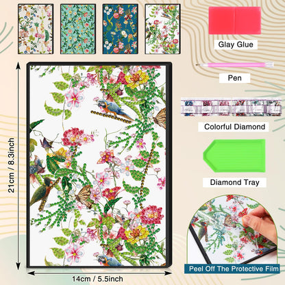 Mooliwe 4 Pcs Diamond Painting Notebook for Adults, Diamond Art Journal DIY Art Kits Sets A5 Leather Painting Sketchbook Christmas Gifts for Adults Beginners(Summer Floral)
