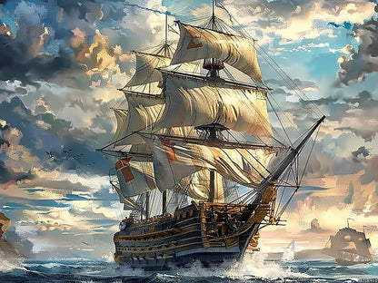 EATUKYIC Scenic Diamond Painting Kit, Adult 5D Ocean Sailing Ship Diamond DIY Art Painting for Adventurous Friends, Suitable for Home Bar Office Wall Decoration 12x16 Inch
