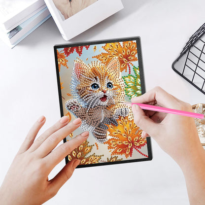 JZHYOAN Cat DIY Diamond Painting Notebook for Adults A5 Blank Diamond Art Composition Journaling Notebooks Notepad Sketchbook Diary Mosaic Kits for Beginners Craft Lovers Gift Table Decoration