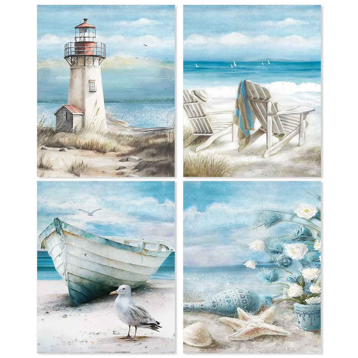 Yeaqee 4 Pcs Diamond Art Kits DIY Painting for Adult Aesthetic Wall Diamond Crafts Aesthetic Room Decor Cute Painting Pictures 5d Craft Wall Decor for Home 10 x 11.8''(Beach)