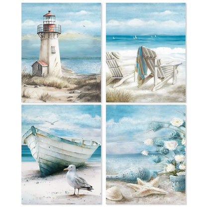 Yeaqee 4 Pcs Diamond Art Kits DIY Painting for Adult Aesthetic Wall Diamond Crafts Aesthetic Room Decor Cute Painting Pictures 5d Craft Wall Decor for Home 10 x 11.8''(Beach)