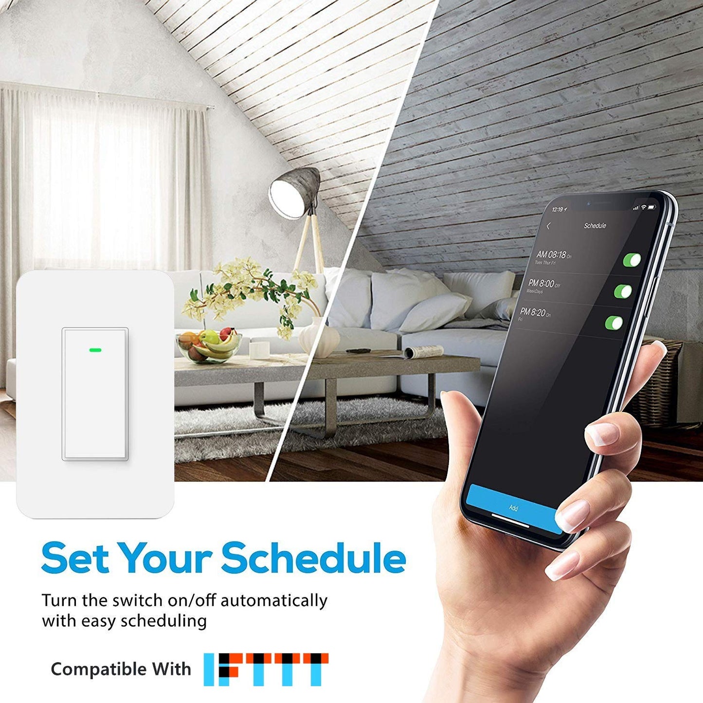 Nexete Smart Wi-Fi Double Light Switch, 2 in1 Single Pole Switch Compatible with Alexa Google Assistant & IFTTT,Remote Control, Timing Function No Hub Required (1-Pack Double)