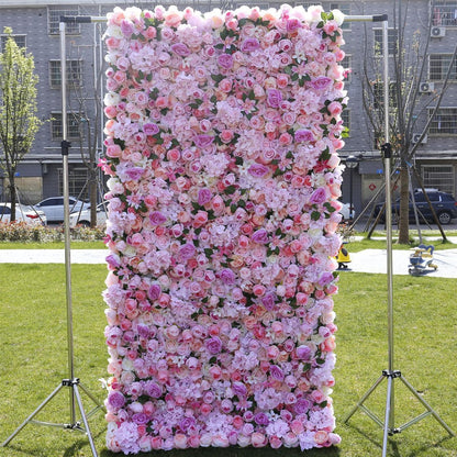 Handmade Large Artificial Flower Wall Backdrop Panels,Pink Hydrangea Wall Rose With Green Leaves Wedding Backdrop 3D Floral Wall Fabric Flower Wall For Party Baby Shower Brida,3m*3m/10*10FT