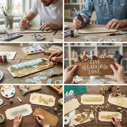 Patelai 20 Pcs Unfinished Hanging Wood Sign 9.8 x 3.9 Inch Rectangle Blank Wooden Plaque Blank Hanging Wooden Slices Banners with Ropes for Painting Writing DIY Home Crafts Supplies (2 Styles)