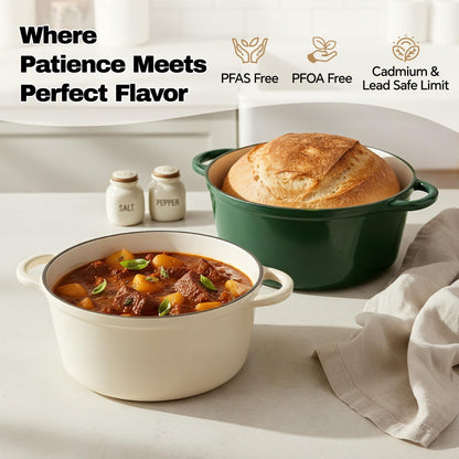 6.5 Quart Dutch Oven Pot with Lid, Non Stick Enameled Cast Iron Dutch Oven for Bread Baking, Heavy-Duty, Oven Safe Ceramic Cookware Up to 500°F for Baking, Braising, Stews, Roasting, Red