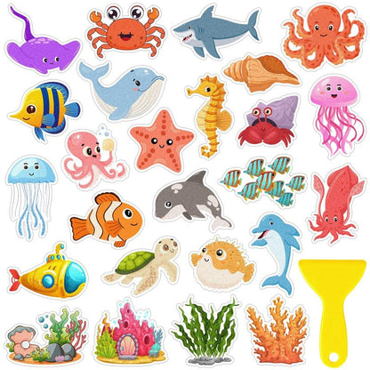 26Pcs Non Slip Bathtub Stickers, Cute Ocean Creature Stickers with Scraper, Anti Slip Bath Tub Shower Decal with Adhesive Back for Bathroom, Shower Stairs