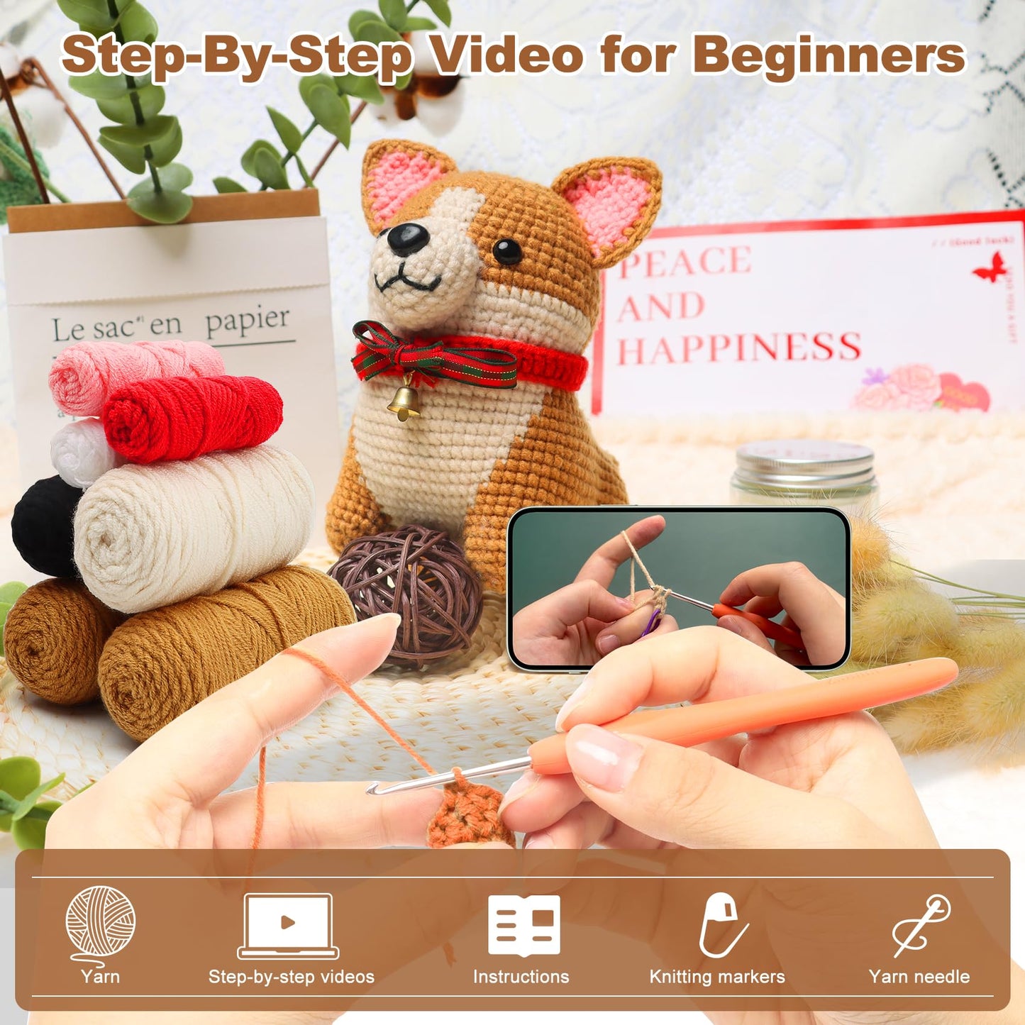 Faircosy Animal Crochet Kit for Beginners: Includes Complete Tools Ample Yarn Step by Step Videos for Teens Adults - Perfect Amigurumi Kit for Indoor Entertainment & Long Journeys