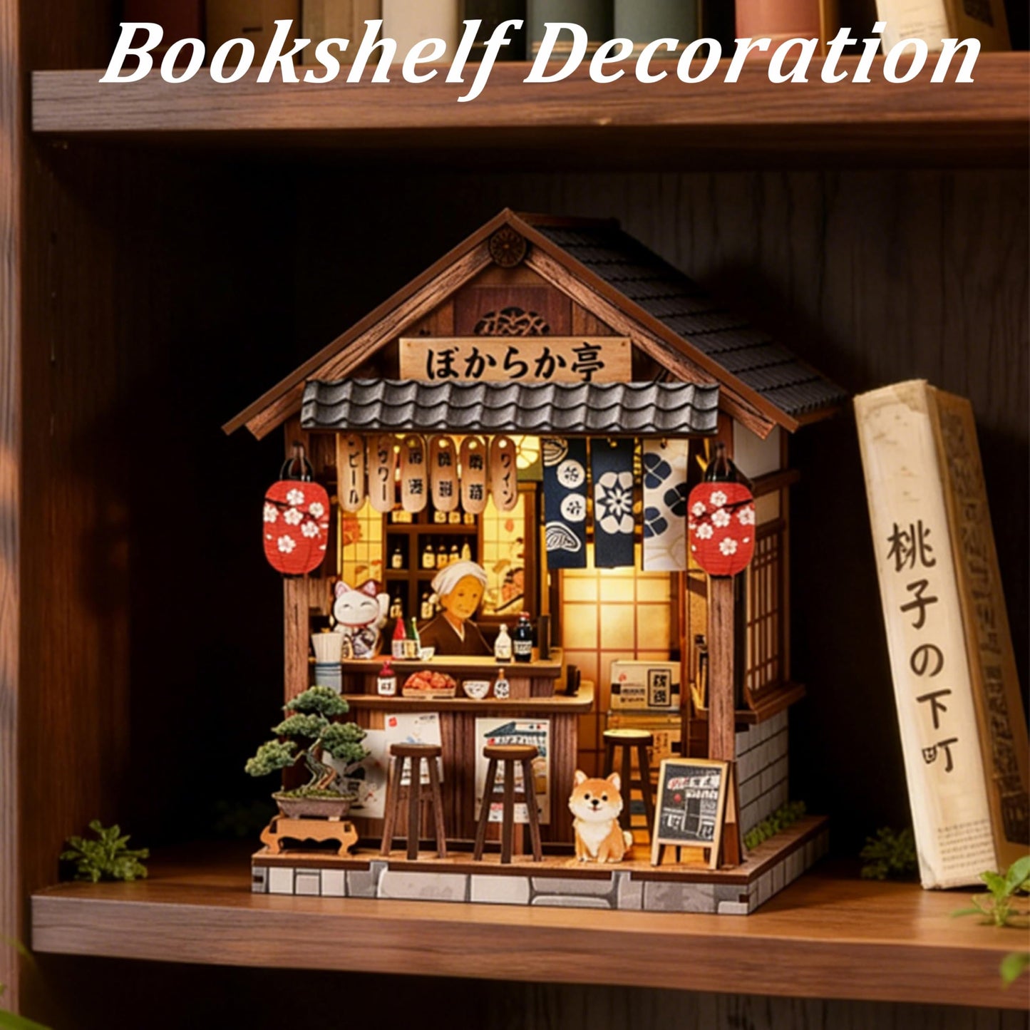ISSEVE Japanese Booknook Kit DIY Miniature House Kit Book Nook Japan, Book Nook Kits for Adults, Creative Bookshelf Insert Decor, 3D Wooden Puzzle, Gifts for Crafts Book Lovers (Japanese Izakaya)