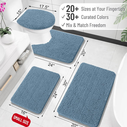 OLANLY Bathroom Rugs - Extra Soft Chenille Bath Mats with Rubber Backing | 36x24, Quick Dry, Airy Blue