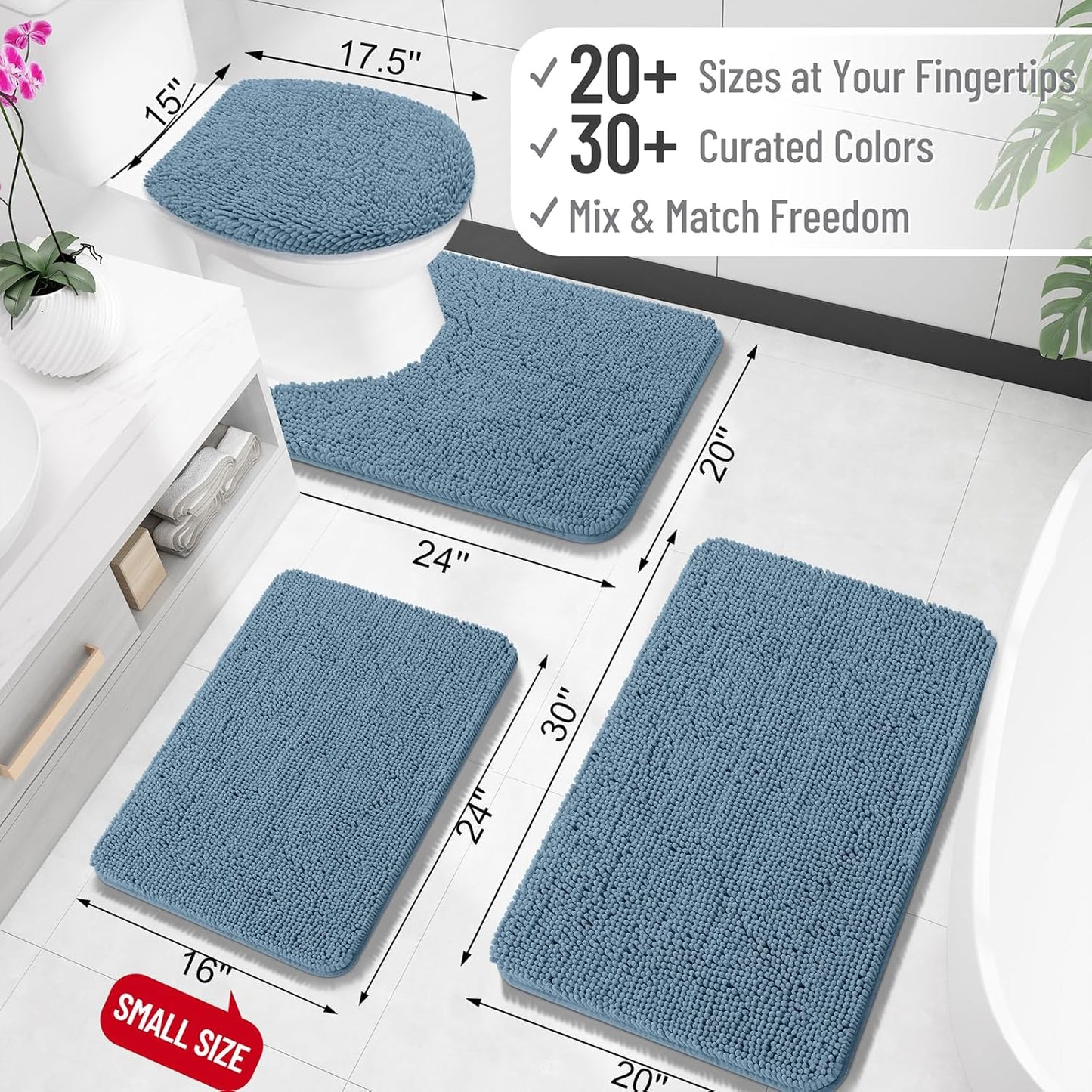 OLANLY Bath Rugs - Extra Soft Chenille, Quick Dry & Absorbent | 36x24, Airy Blue, Machine Washable