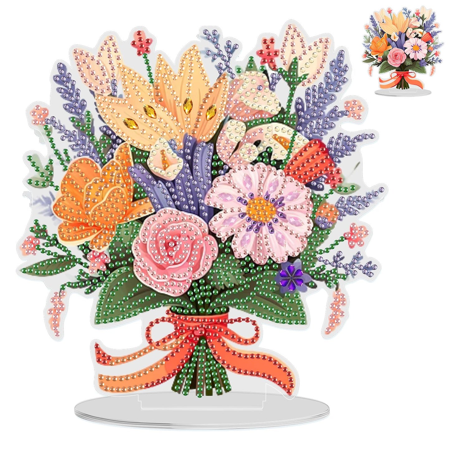 GHHKUD Tabletop Diamond Art Bouquet Kits for Adults Kids, DIY Double Sided Flowers Desktop Ornaments Special Shaped Rhinestone Stand Up Desk Placements, 5D Gem Gifts Home Decoration