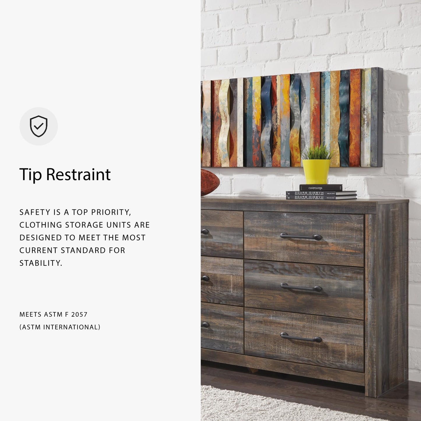 Signature Design by Ashley Drystan 6 Drawer Dresser, Large-scale Hardware, Smooth-gliding Drawers, Wood, 58.7" W x 15.31" D x 36.46" H, Weatherworn Brown