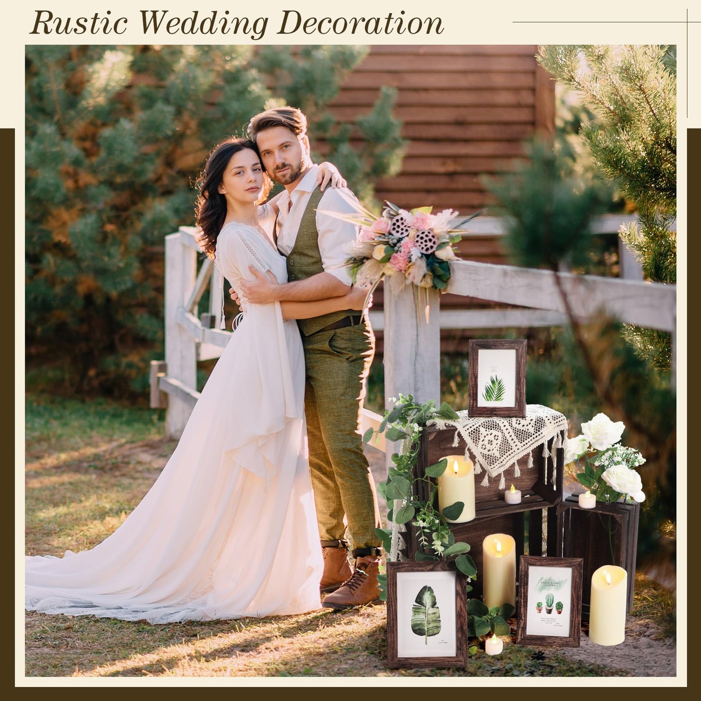 Yuntau 11 Pcs Rustic Nesting Wedding Decoration Farmhouse Wood Crates for Display Decorative Storage Baskets with Candles for Bridal Shower Birthday Party Centerpiece(Brown)