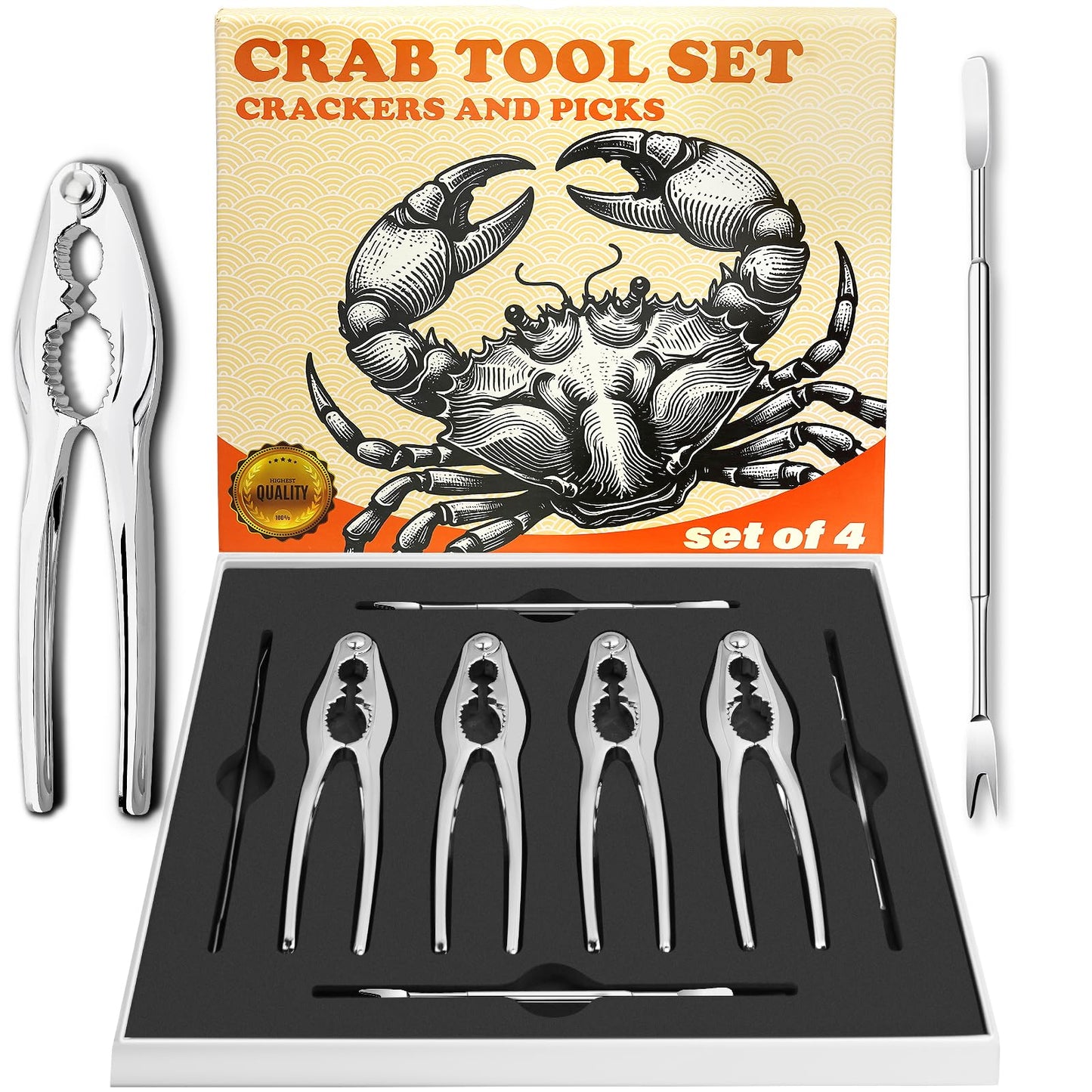 LA NOVO Crab Crackers and Tools, Set of 4, Especial Gift Box