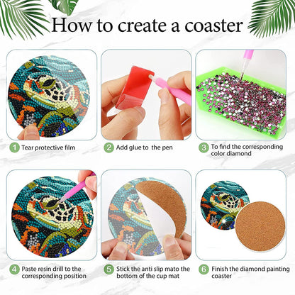DOTSOPS 8Pack Diamond Art Coaster with Holder 5D Diamond Painting Kits for Adults Round Full Drill BeginnersGem Dots Craft Arts Supplies Party Home Decor Ocean