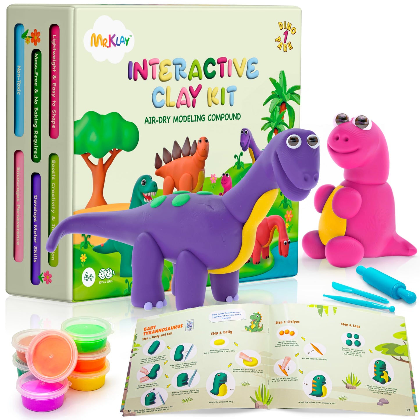 Mr.Klay Air Dry Modeling Clay for Kids - Dinosaurs DIY Art and Crafts Modeling Kit with Tools - Interactive Magic Molding Clay - Creative Learning Educational Toys for Kids