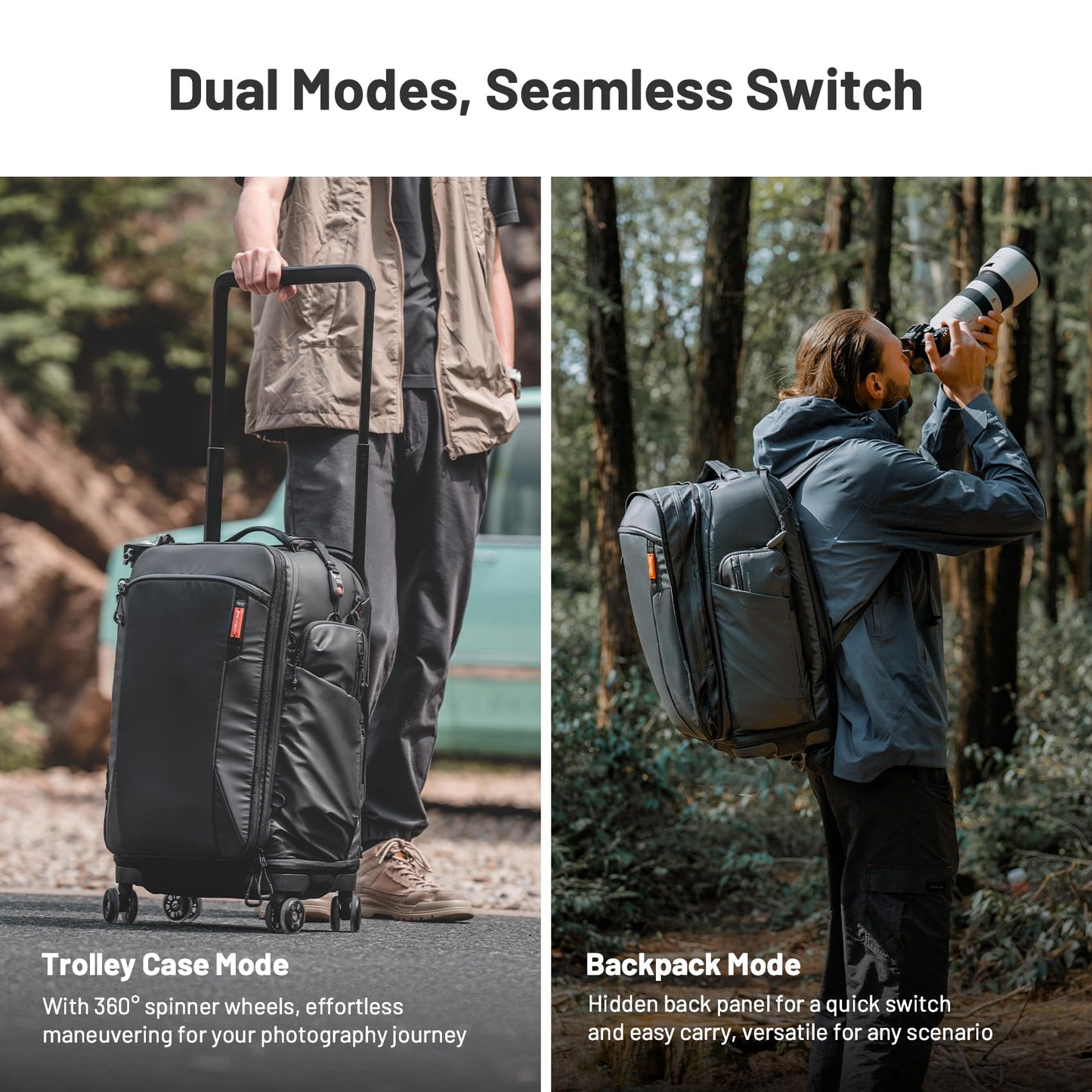 PGYTECH 2-in-1 Roller Camera Backpack, DSLR/SLR/Mirrorless Bag for Travel Photographers, Rolling Luggage with Tripod & Removable Modular & Rain Cover, Compatible with Canon, Nikon, Sony