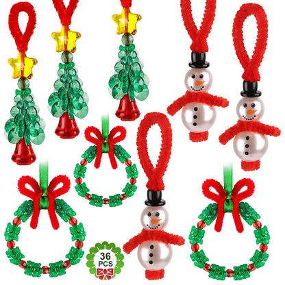 KIMOBER 36 Sets Christmas Crafts Beaded Ornament Kit,12 Wreath,12 Snowman,12 Christmas Tree Xmas Holiday Tree Decorations(Assembly Needed)