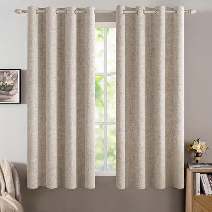 MIULEE Blackout Curtains - 100% Linen Textured Thermal Insulated Drapes | 52 x 54 Inch (2 Panels) for Bedroom & Living Room
