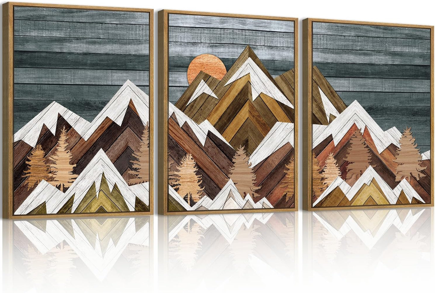 12" Lx16 Set 3 Framed Mountain Wall Art Boho Mountain Wall Decor Modern Nature Artwork W of for Living Room Bedroom