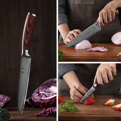 Wakoli EDIB 5-Piece Damascus Knife Set, Professional Kitchen Knives made of 67-Layer Damascus Steel with VG10 Core Blades, Ergonomic Pakkawood Handles, In Wooden Gift Box