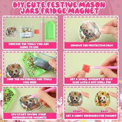 Xuhal 30 Pcs Spring Animal Diamond Painting Magnet Flower Animal Diamond Art Magnet Kits for Adults Floral Wreath Elephant Refrigerator Magnetic Sticker 5D Rhinestone Fridge Sticker for DIY Craft Gift