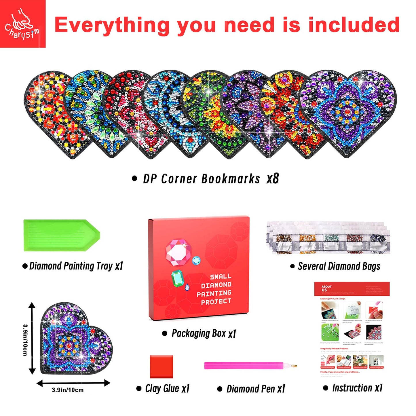Diamond Painting Bookmark Bead Art Leather Book Mark Craft Making Kit for Adults Night Rhinestone Craft Party DIY Bedazzling Art Bookmark Paint by Gem Dots Crafts Mother’s Day Women Gift (Black Heart)