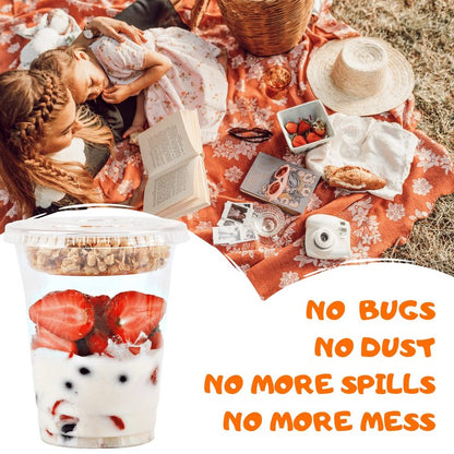 Aatriet [150 SETS 12 oz Clear Plastic Parfait Cups with Insert 3.25oz & Flat Lids No Hole, Yogurt Fruit Parfait Cups for Kids, for Dips and Veggies, Take Away Breakfast and Snacks. No Leaking