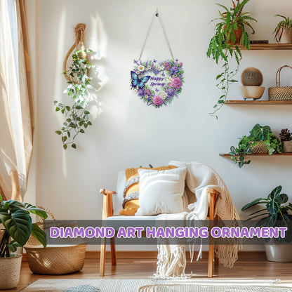MEIYUDA Flower Wreath Diamond Art Hanging Kits for Adult, Happy Spring Diamond Painting Hanging Kits Ornaments, DIY Special Shaped Rhinestone Window Pendants Kit for Home Garden Wall Decor