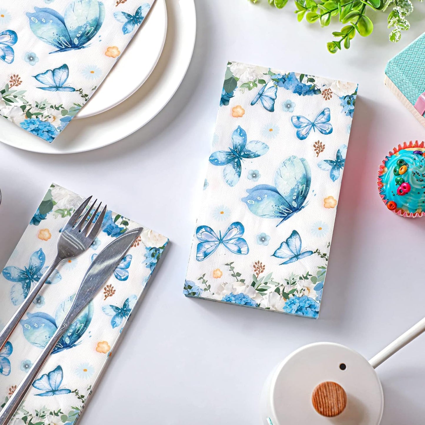 200 Packs Summer Spiareal Disposable Hand Towels for Guests Bulk Bathroom Napkins Butterfly Floral Hand Towels