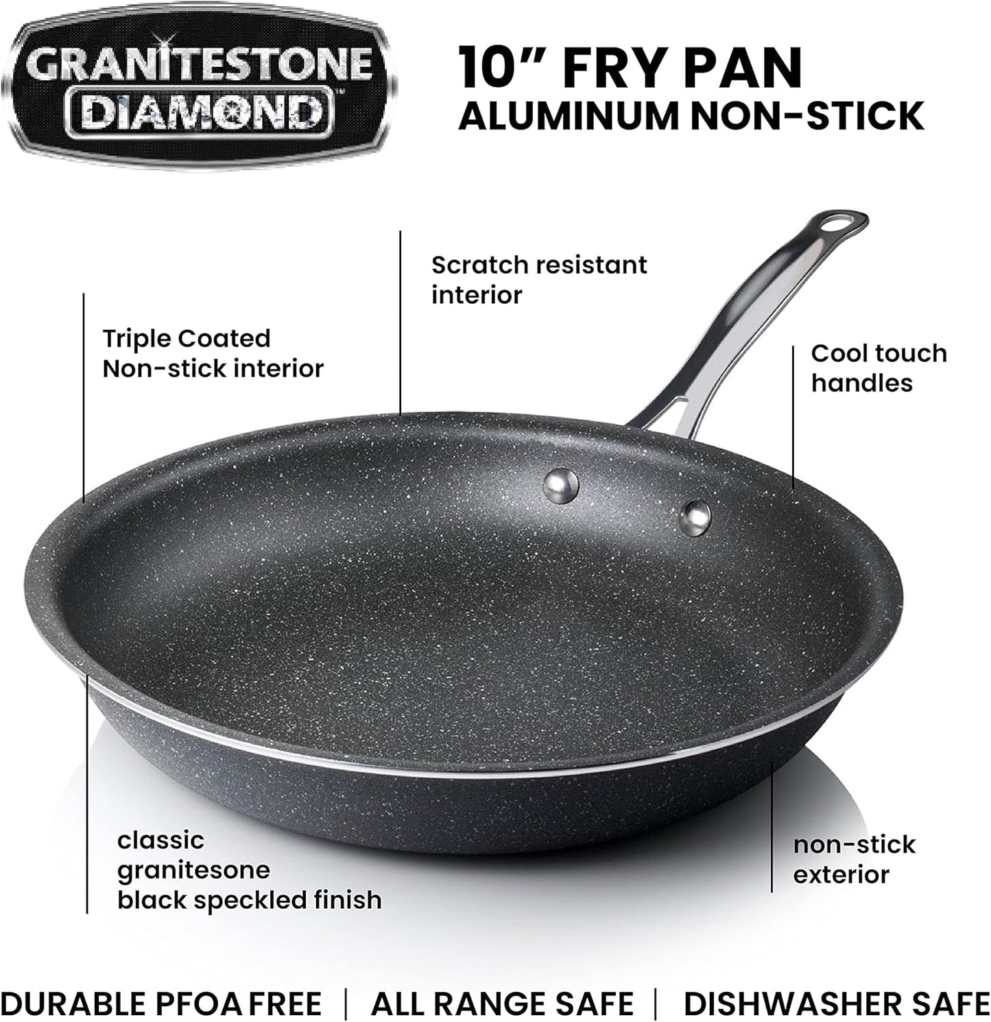 Granitestone 10" Non-Stick Frying Pan with Mineral/Diamond Coating, Stay Cool Handles, Oven/Dishwasher Safe
