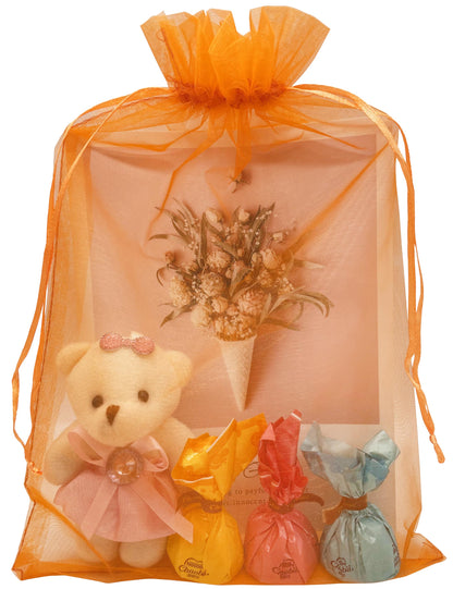 Jexila 50 Pack Orange Organza Gift Bags 8X12 inch Large Mesh Bag Drawstring for Gift Wrap Halloween Goodie Candy Treat Bag for Kids Birthday Halloween Party Favor