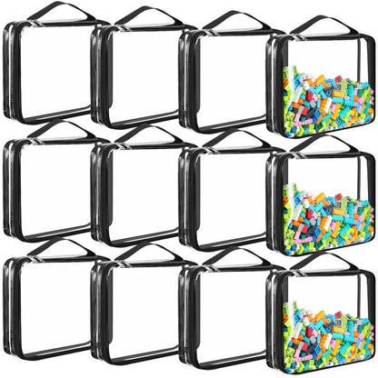 Sanwuta 12 Pcs Extra Large Toy Storage Bags 12.6 x 9 x 2.36 Inch Waterproof Toy Bags with Zipper Clear PVC Puzzles Organizing Container for Books Board Games Building Blocks Toiletry(Black)