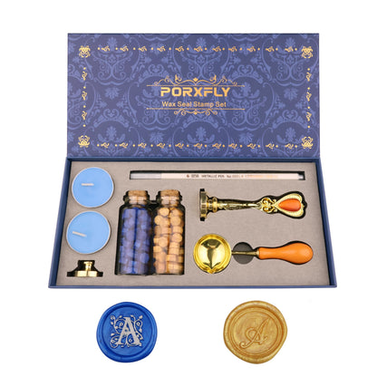 PORXFLY 2 Pieces Letter A Wax Seal Stamp Set,Initial Alphabet Wax Seal Stamp Kit Vintage Gift Box, A to Z Letter Series Stamp for Wedding Invitations, Envelopes, Gift Wrapping (A)