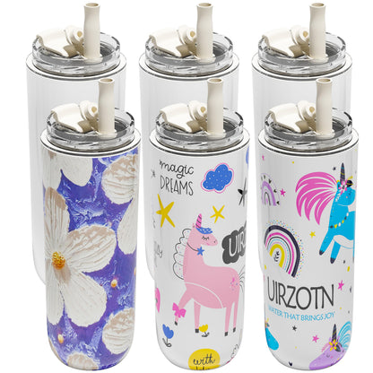 UIRZOTN 6 Pack 16 oz Sublimation Tumblers Blanks Bulk, Travel CoffeeTumblers with Straw and Lids, Reusable Cups with Lids for lced and Hot Drinks