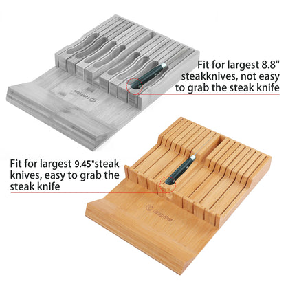 Utoplike In-drawer Knife Block Bamboo Kitchen Knife Drawer Organizer Large, handle Steak knife Holder without Knives, Fit for 16 Knife and 1 Sharpening Steel (Knives & Sharpening Not Included)
