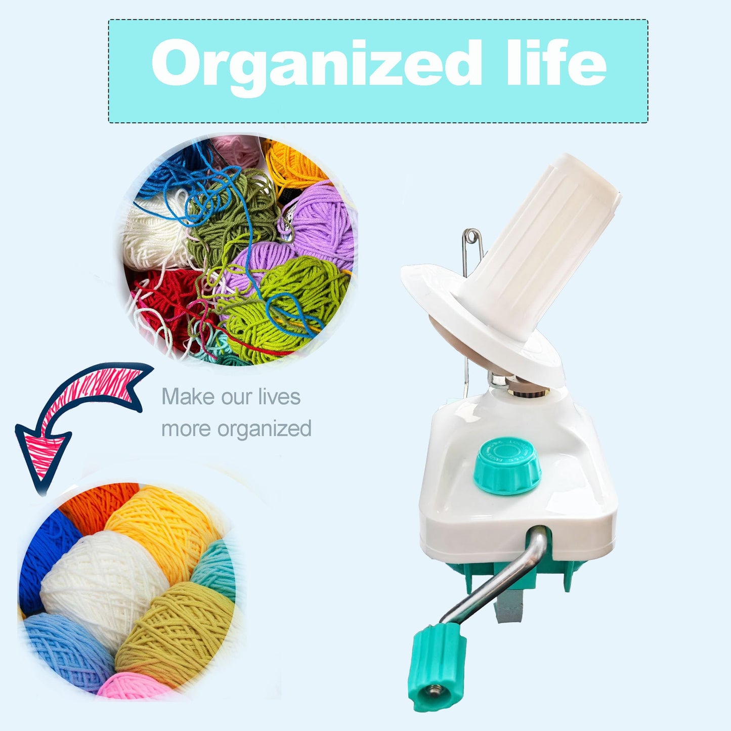 Yarn Ball Winder Hand Operated Winding Wool Winder Machine Yarn String Ball Winder, Convenient Ball Winder for Yarn Tabletop Clamp, Green Blue