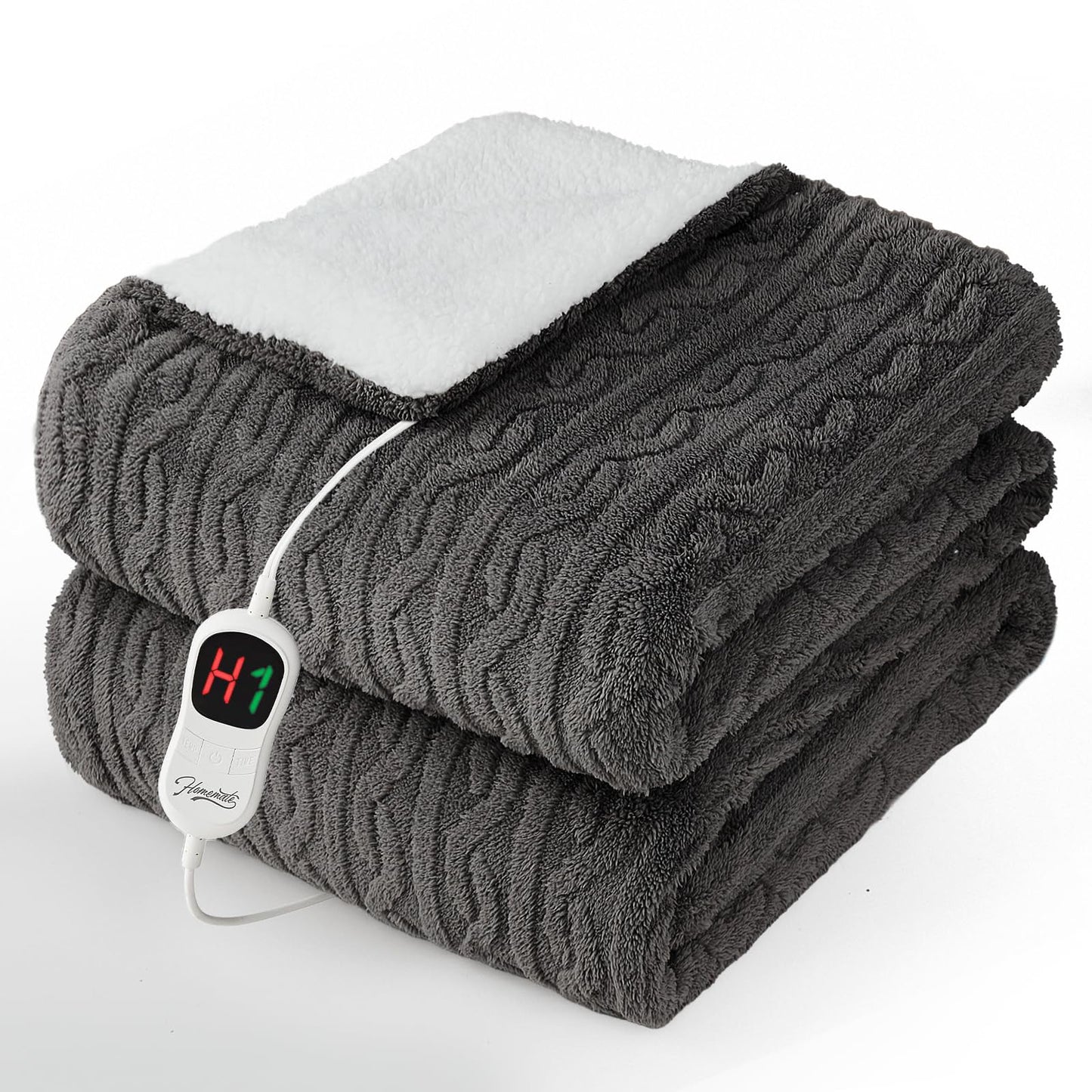 Homemate Electric Heated Blanket Twin - 62"x84" Heating Bed Blankets Throw with 10 Heating Levels 8 Hours Auto Off Fast Heating Over-Heated Protection Ultra Soft Warm Flannel ETL Certified Grey