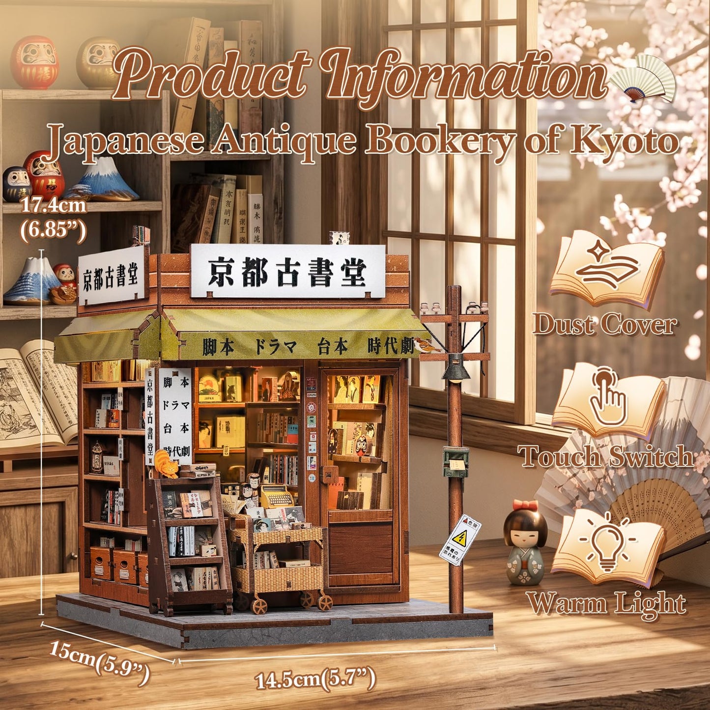 CUTEBEE Book Nook Kit - DIY Miniature House Japanese Kyoto Bookstore, Dollhouse Booknook for Adults, Tiny House Bookshelf Decor 3D Wooden Puzzle Gifts (Antique Bookery of Kyoto) - 333 Pieces