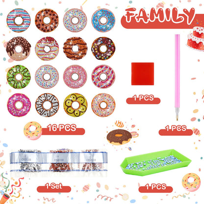 Xuhal 16 Pcs Diamond Painting Magnets DIY Diamond Painting Kits for Gem Art Magnet Refrigerator Stickers for Beginners Adults DIY Crafts Home Decors Party Birthday Gifts(Donut)