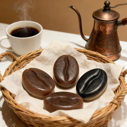 DIY Coffee Soap Making Kit for Beginners, Complete Handmade Craft Set with Coffeebean Molds, Soap Base, Foaming Agent, Sweet Almond Oil, Coffee Fragrance, Gift Ready